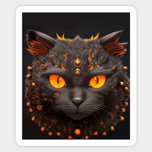 Spooky Eyed Robotic Black Cat Head Sticker